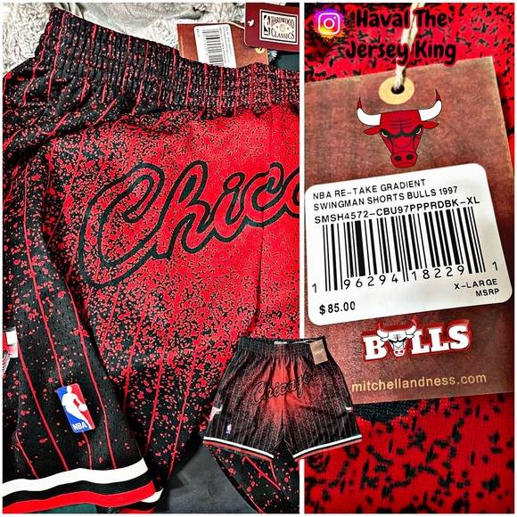 Men's NBA Mitchell & Ness RE-TAKE Red/Black Chicago Bulls 1997 Swingman Shorts - Picture 1 of 1